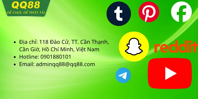 Trang liên hệ QQ88 hiển thị đầy đủ thông tin hỗ trợ