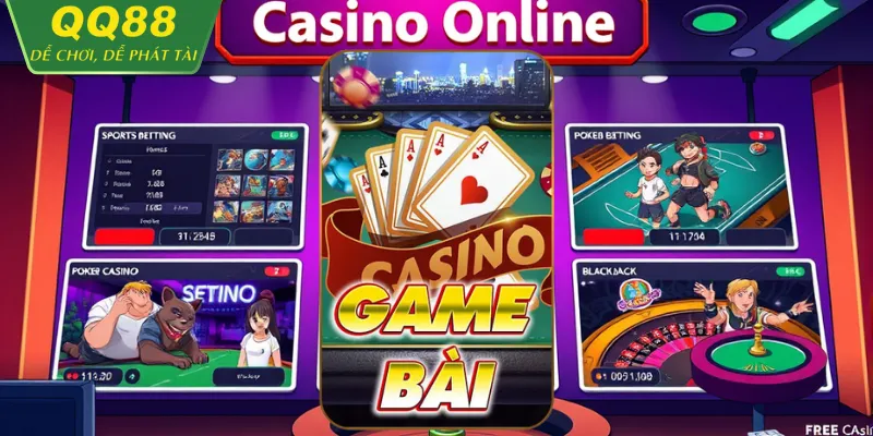 Trò Chơi Nổi Bật QQ88 Giao diện game bài QQ88 với thiết kế 3D sống động